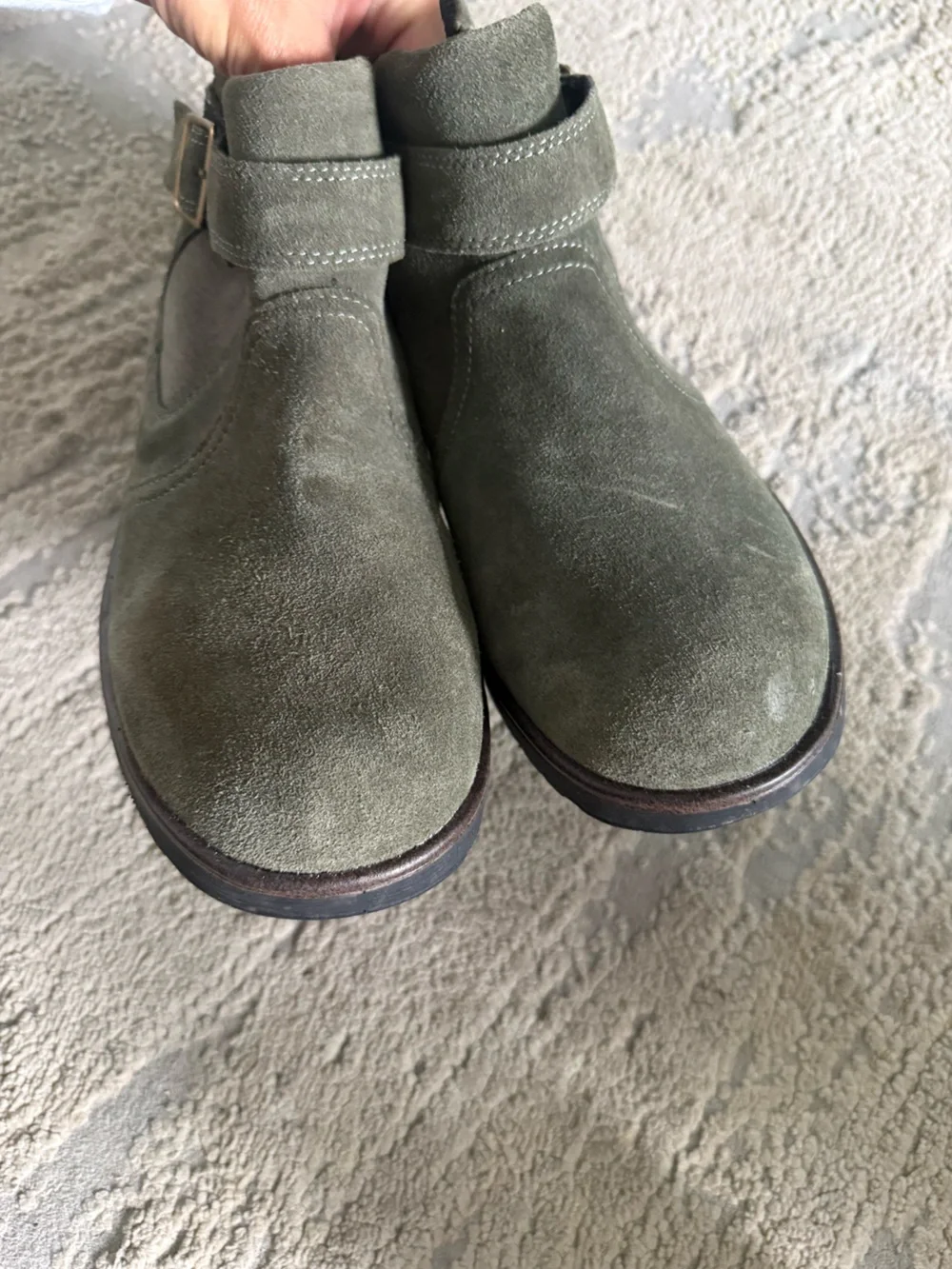 Orthofeet Scarlett boots comfort olive green suede buckle side zip 8 wide